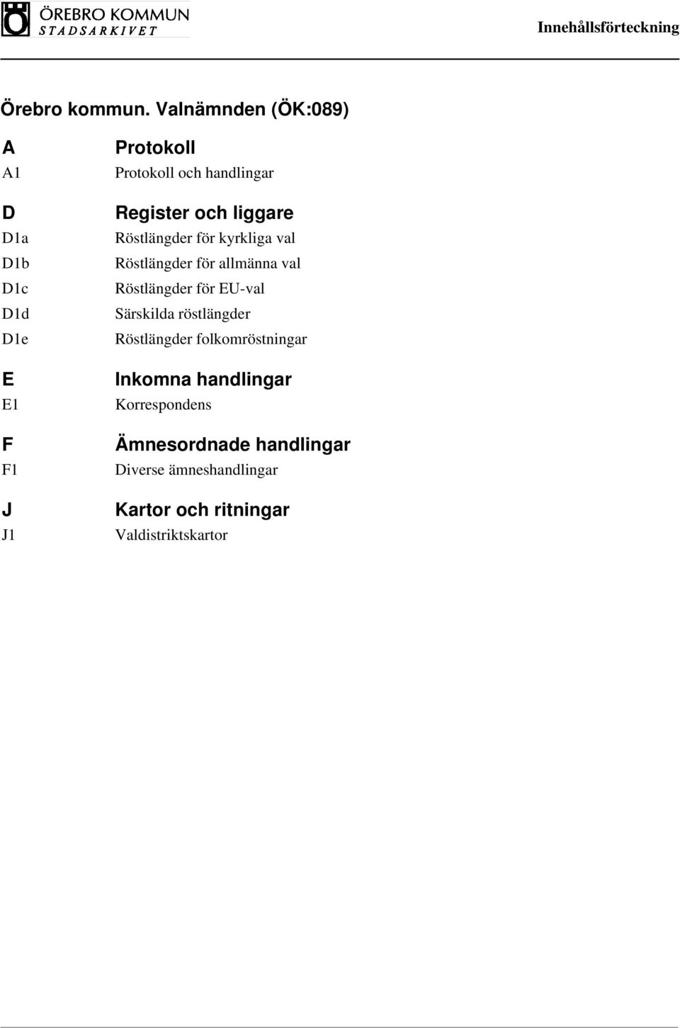 Röstlängder för EU-val Särskilda röstlängder Röstlängder folkomröstningar Inkomna handlingar