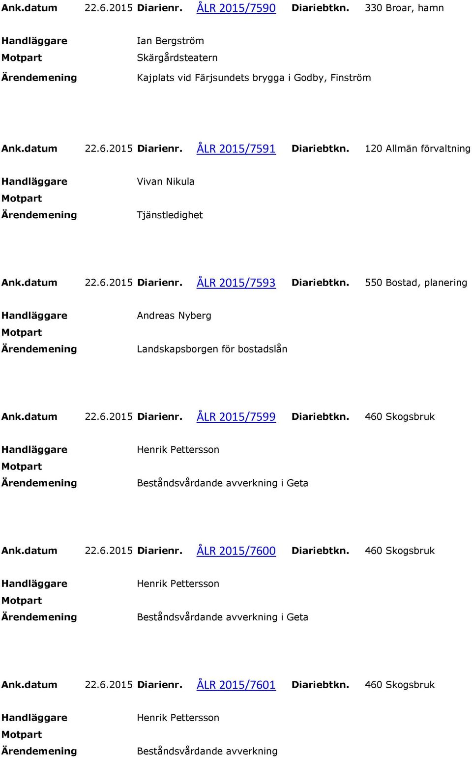 550 Bostad, planering Andreas Nyberg Landskapsborgen för bostadslån Ank.datum 22.6. Diarienr. ÅLR /7599 Diariebtkn.