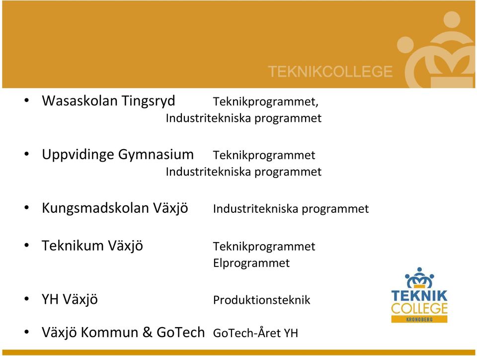 Kungsmadskolan Växjö Industritekniska programmet Teknikum Växjö