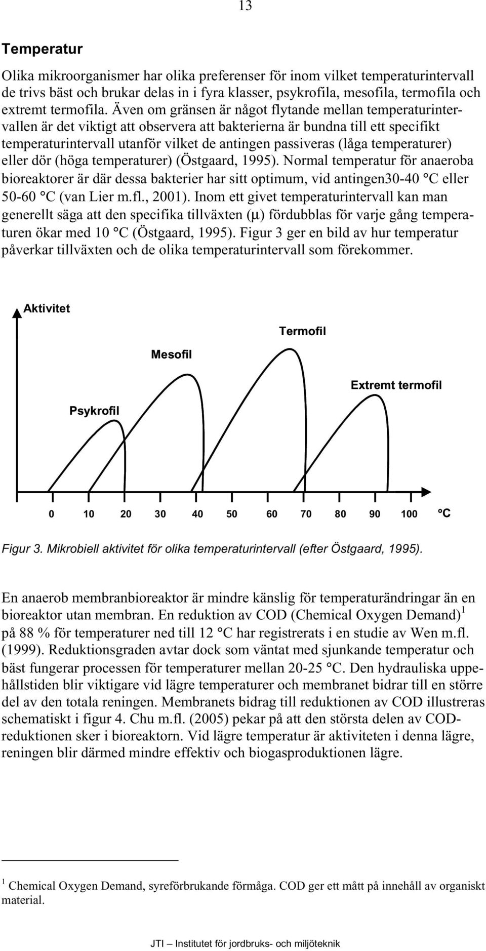 (låga temperaturer) eller dör (höga temperaturer) (Östgaard, 1995). Normal temperatur för anaeroba bioreaktorer är där dessa bakterier har sitt optimum, vid antingen3-4 C eller 5-6 C (van Lier m.fl.