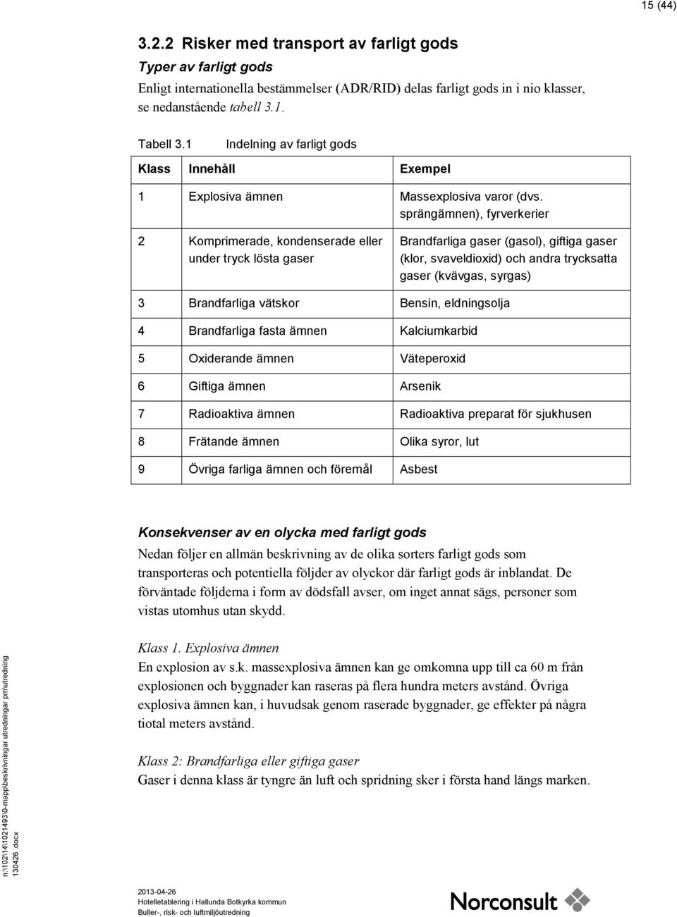 sprängämnen), fyrverkerier 2 Komprimerade, kondenserade eller under tryck lösta gaser Brandfarliga gaser (gasol), giftiga gaser (klor, svaveldioxid) och andra trycksatta gaser (kvävgas, syrgas) 3