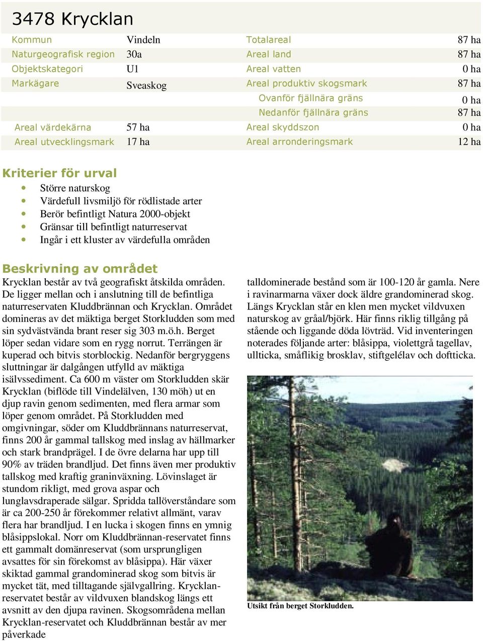 för rödlistade arter Berör befintligt Natura 2000-objekt Gränsar till befintligt naturreservat Ingår i ett kluster av värdefulla områden Beskrivning av området Krycklan består av två geografiskt