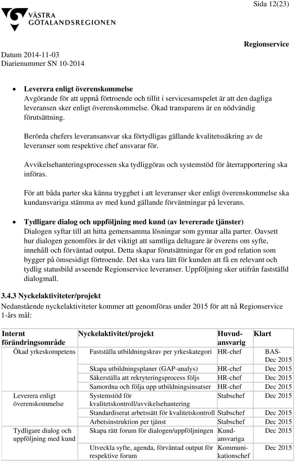 Avvikelsehanteringsprocessen ska tydliggöras och systemstöd för återrapportering ska införas.