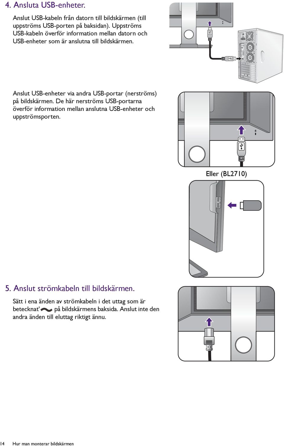 PDIF-OUT SDIF-OUT Anslut USB-enheter via andra USB-portar (nerströms) på bildskärmen.