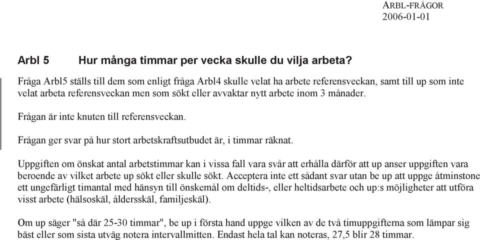 Frågan är inte knuten till referensveckan. Frågan ger svar på hur stort arbetskraftsutbudet är, i timmar räknat.