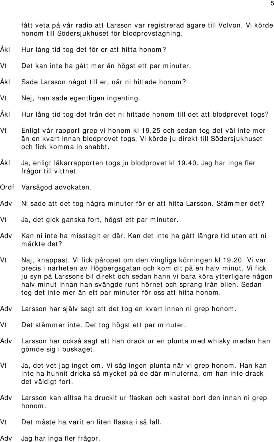 Hur lång tid tog det från det ni hittade honom till det att blodprovet togs? Enligt vår rapport grep vi honom kl 19.25 och sedan tog det väl inte mer än en kvart innan blodprovet togs.