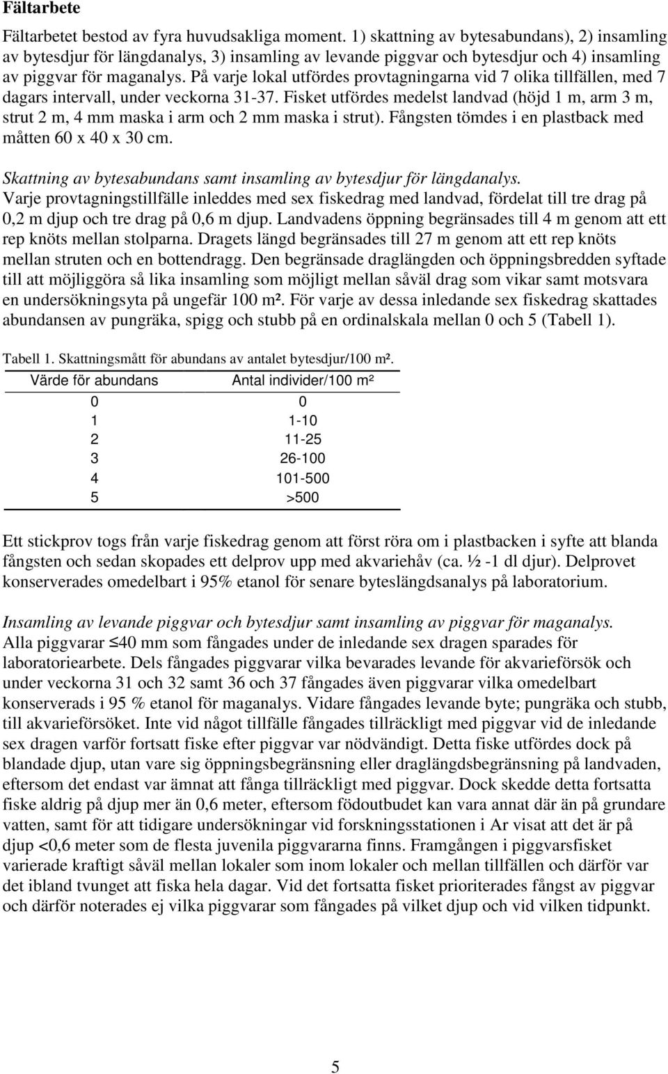 På varje lokal utfördes provtagningarna vid 7 olika tillfällen, med 7 dagars intervall, under veckorna 31-37.