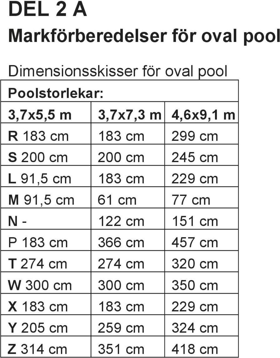 cm 229 cm M 91,5 cm 61 cm 77 cm N - 122 cm 151 cm P 183 cm 366 cm 457 cm T 274 cm 274 cm