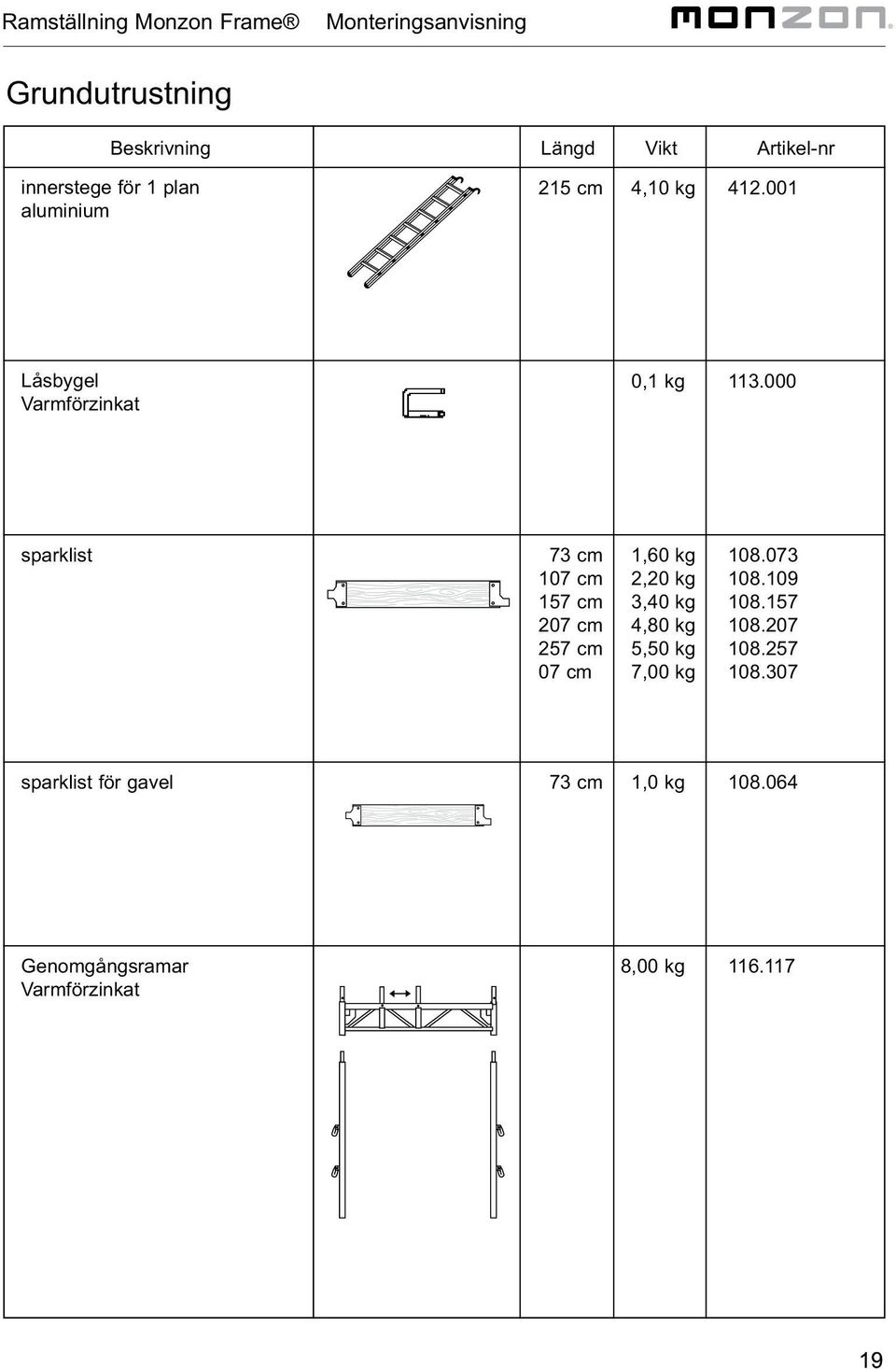 000 sparklist 73 cm 107 cm 157 cm 207 cm 07 cm 1,60 kg 2,20 kg 3,40 kg 4,80 kg 5,50 kg 7,00