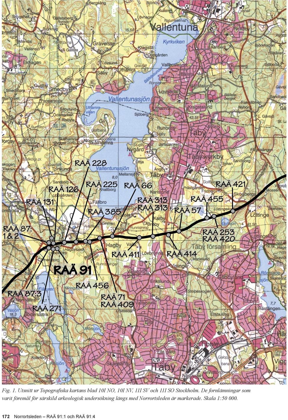 Utsnitt ur Topografiska kartans blad 10I NO, 10I NV, 11I SV och 11I SO Stockholm.