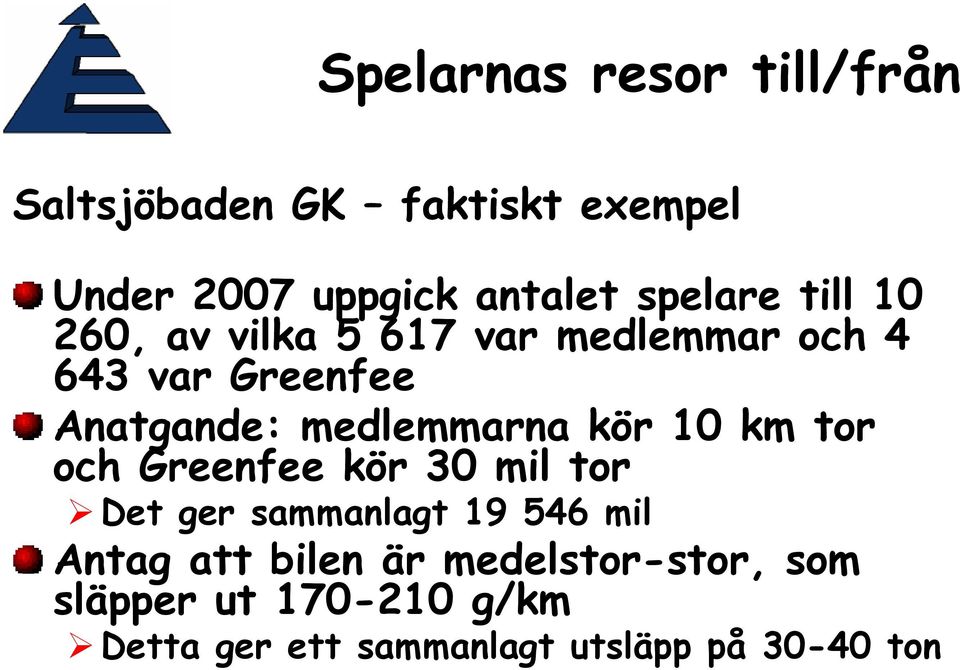 medlemmarna kör 10 km tor och Greenfee kör 30 mil tor Det ger sammanlagt 19 546 mil Antag