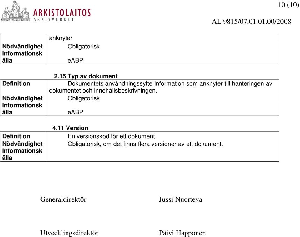 hanteringen av dokumentet och innehållsbeskrivningen. eabp 4.