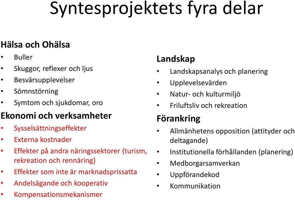 marknadsprissatta Andelsägande och kooperativ Kompensationsmekanismer Landskap Landskapsanalys och planering Upplevelsevärden Natur- och kulturmiljö