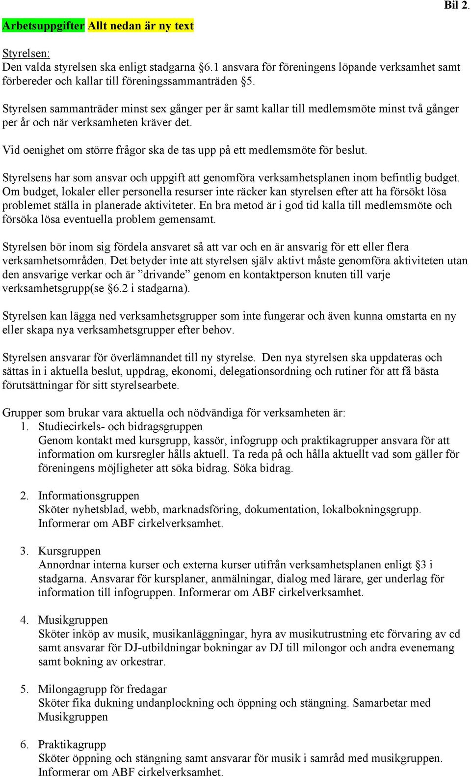 Vid oenighet om större frågor ska de tas upp på ett medlemsmöte för beslut. Styrelsens har som ansvar och uppgift att genomföra verksamhetsplanen inom befintlig budget.