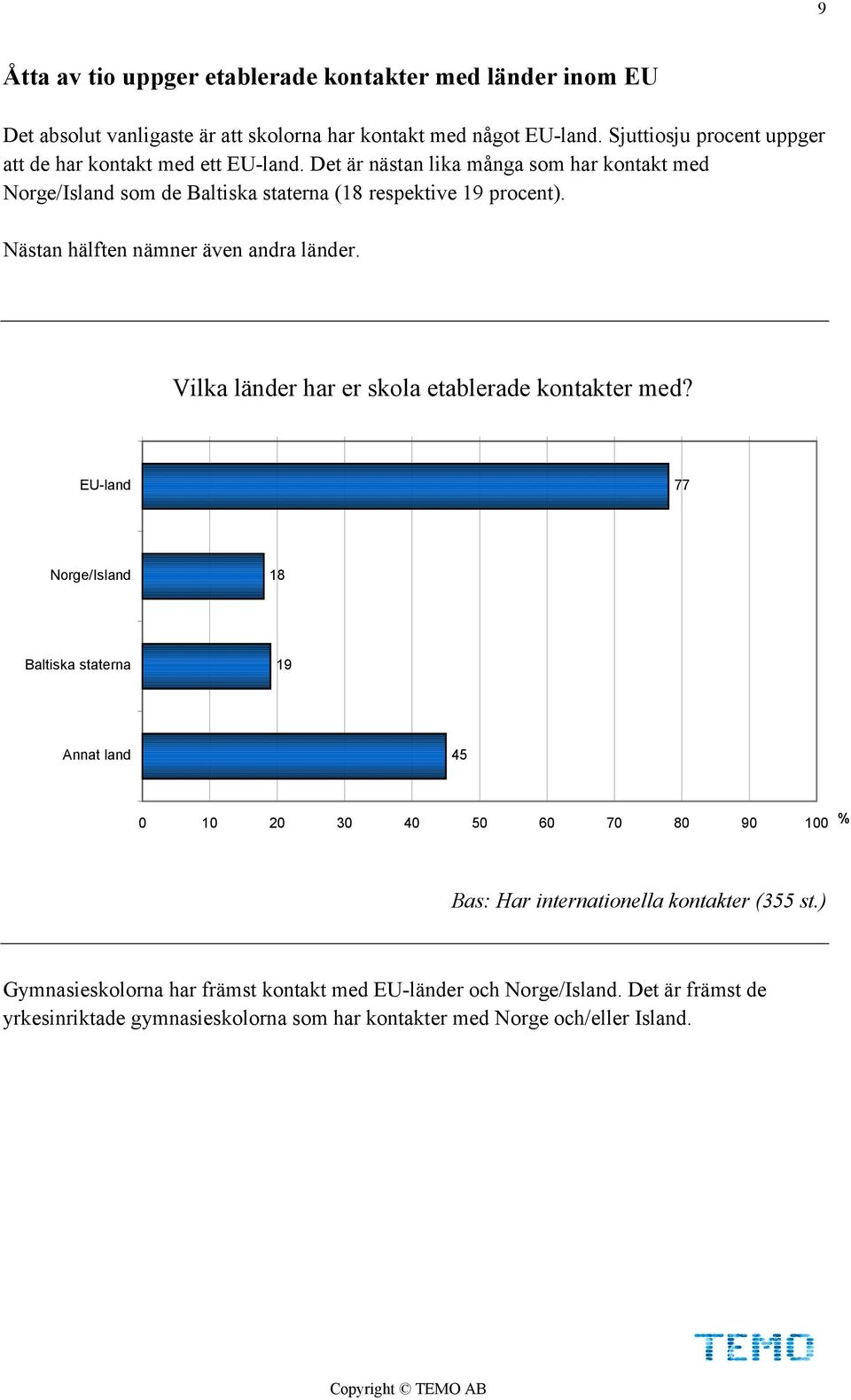 Nästan hälften nämner även andra länder. Vilka länder har er skola etablerade kontakter med?