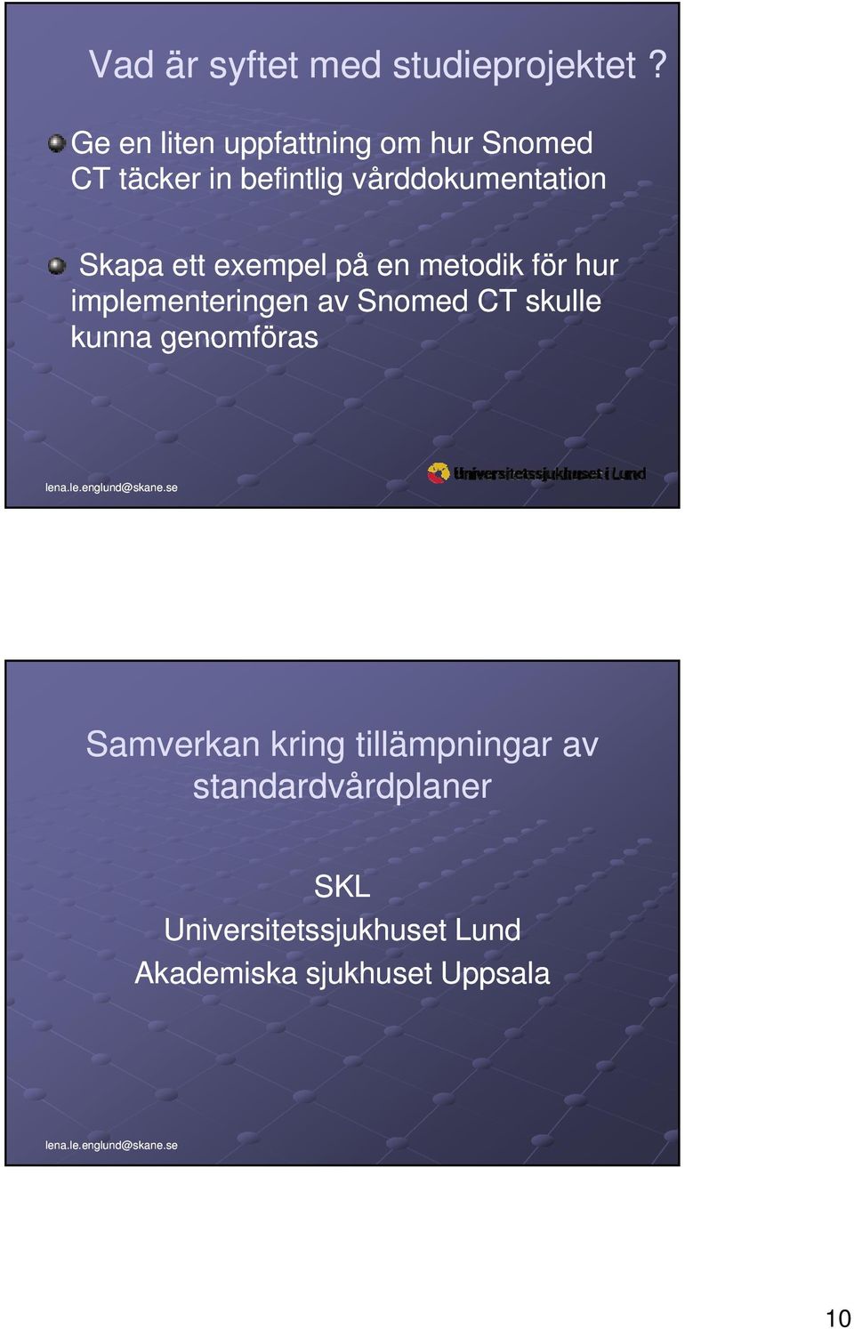 Skapa ett exempel på en metodik för hur implementeringen av Snomed CT skulle