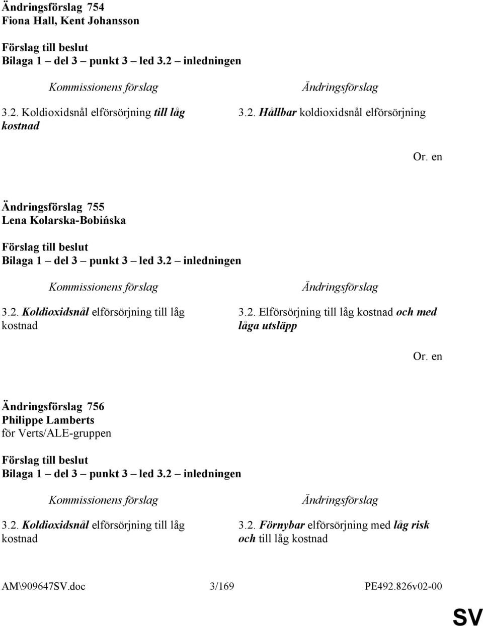 2 inledningen 3.2. Koldioxidsnål elförsörjning till låg kostnad 3.2. Elförsörjning till låg kostnad och med låga utsläpp 756 Philippe Lamberts för Verts/ALE-gruppen Bilaga 1 del 3 punkt 3 led 3.