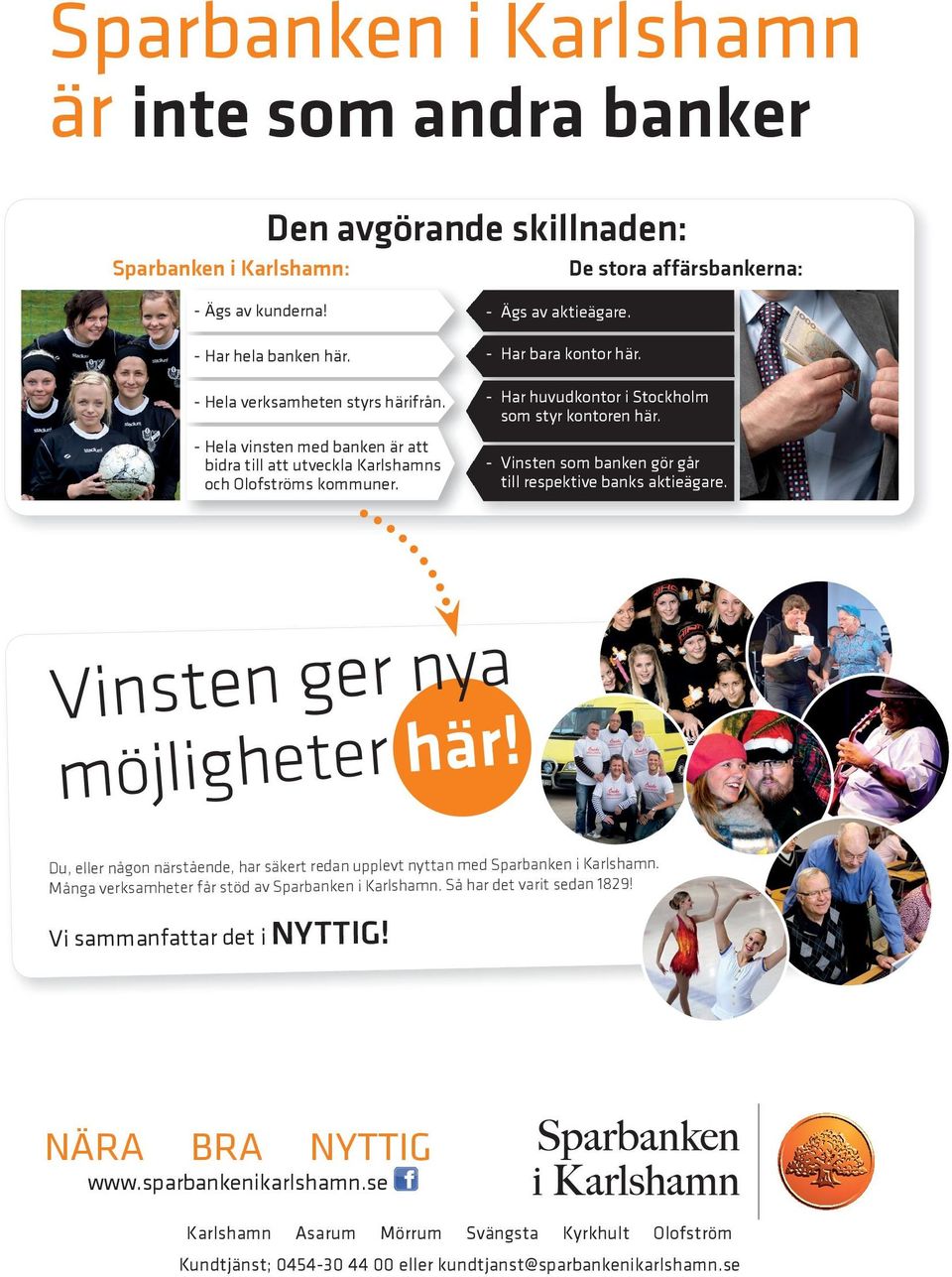 - Vinsten som banken gör går till respektive banks aktieägare. Vinsten ger nya möjligheter här! Du, eller någon närstående, har säkert redan upplevt nyttan med Sparbanken i Karlshamn.