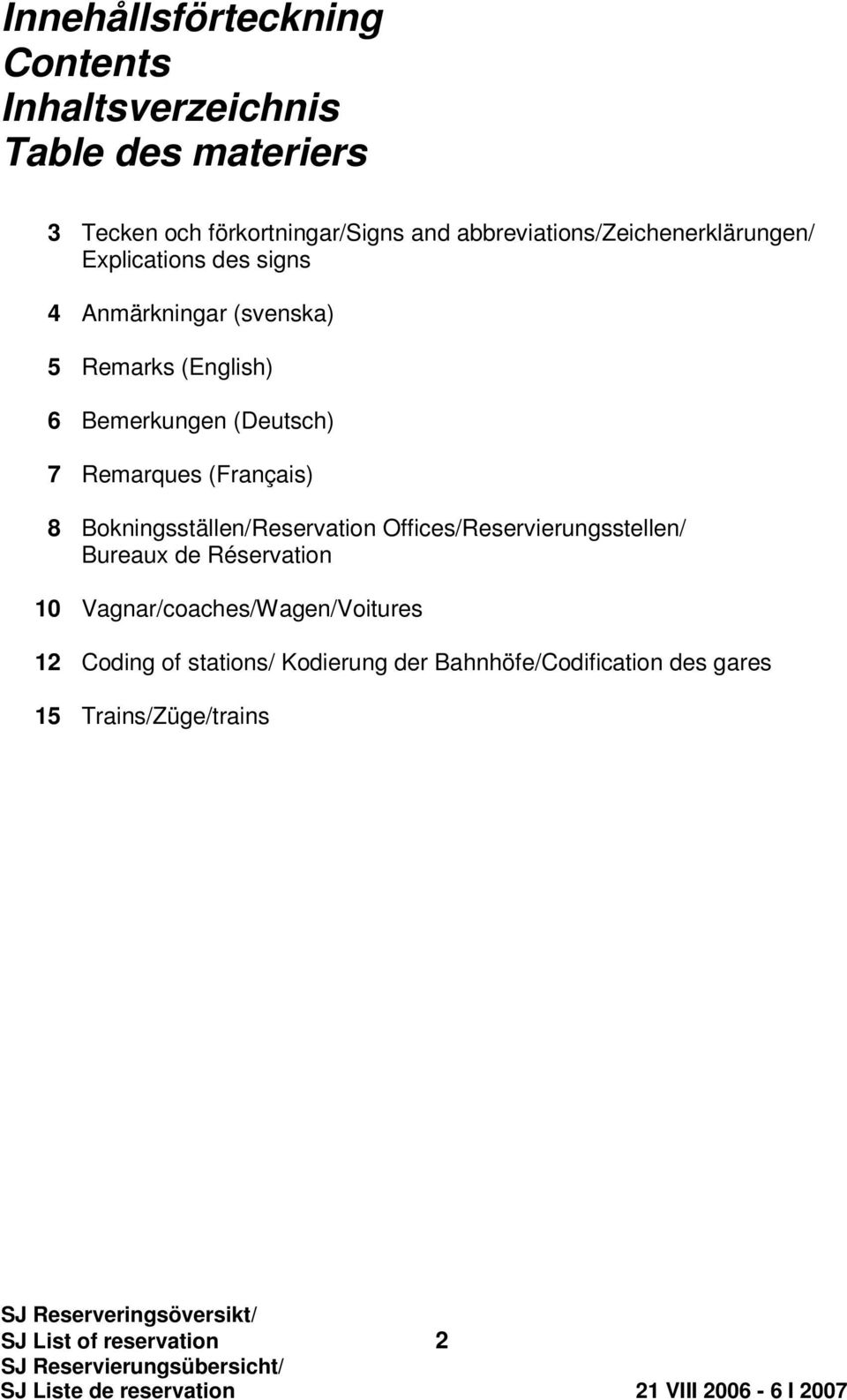 Remarques (Français) 8 okningsställen/reservation Offices/Reservierungsstellen/ ureaux de Réservation 10