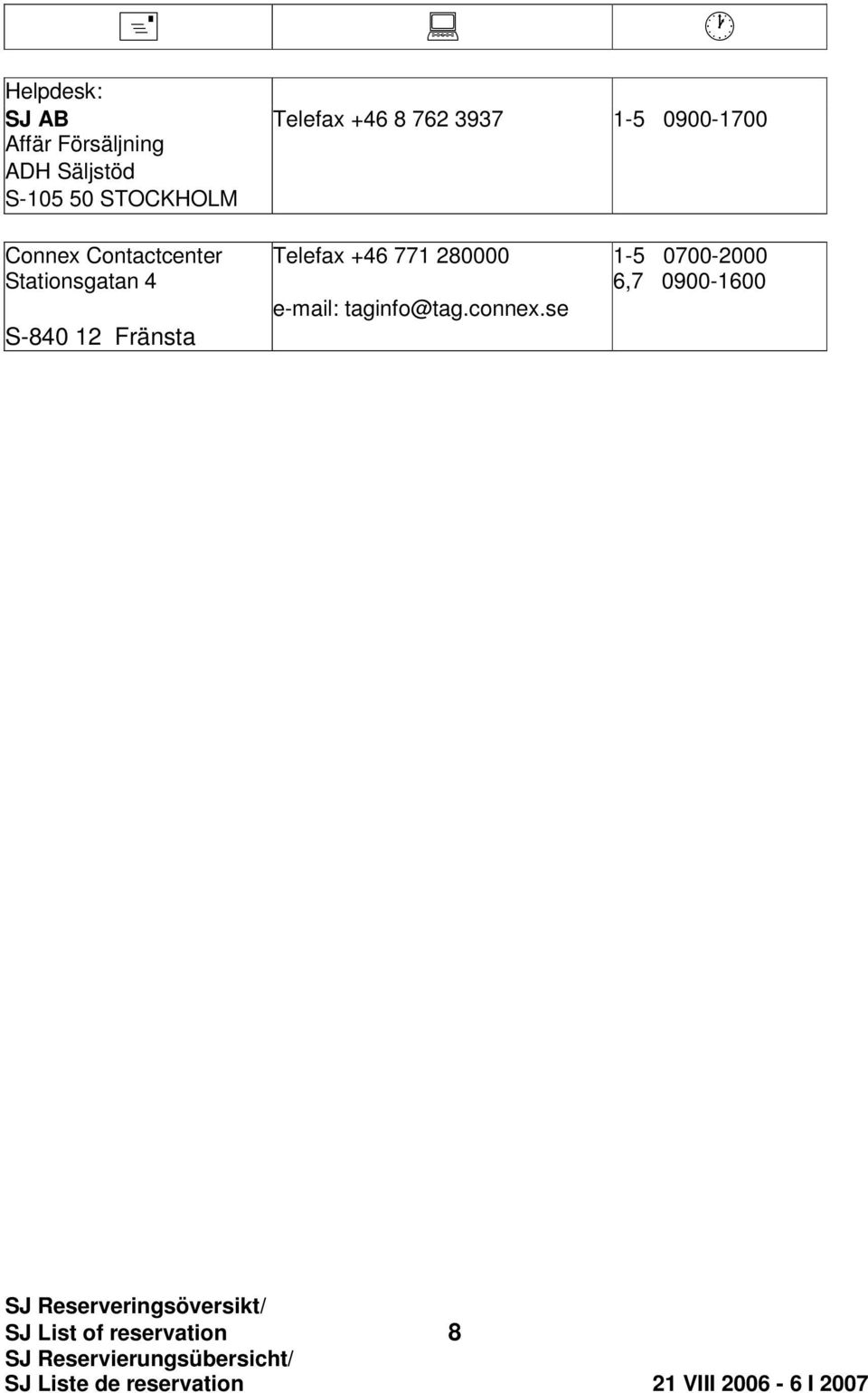 Telefax +46 771 280000 1-5 0700-2000 Stationsgatan 4 6,7