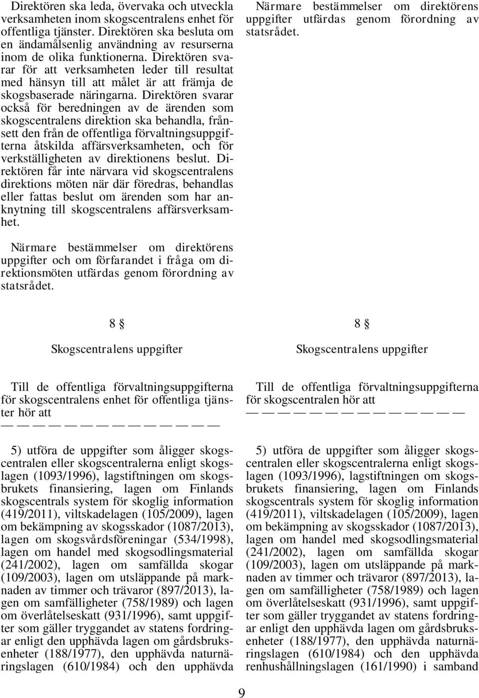 Direktören svarar för att verksamheten leder till resultat med hänsyn till att målet är att främja de skogsbaserade näringarna.