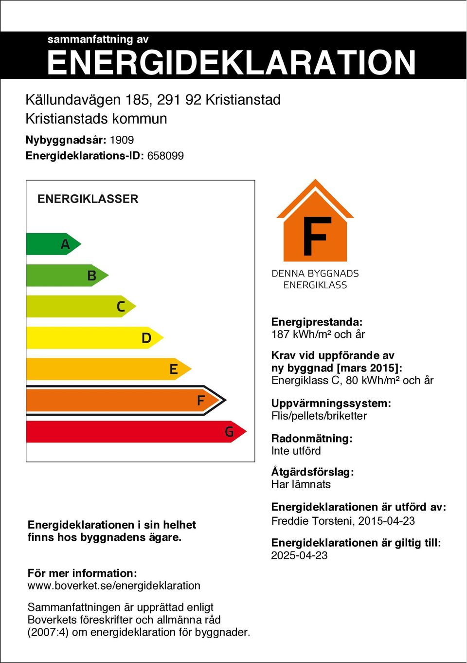lämnats Energideklarationen i sin helhet finns hos byggnadens ägare. För mer information: www.boverket.