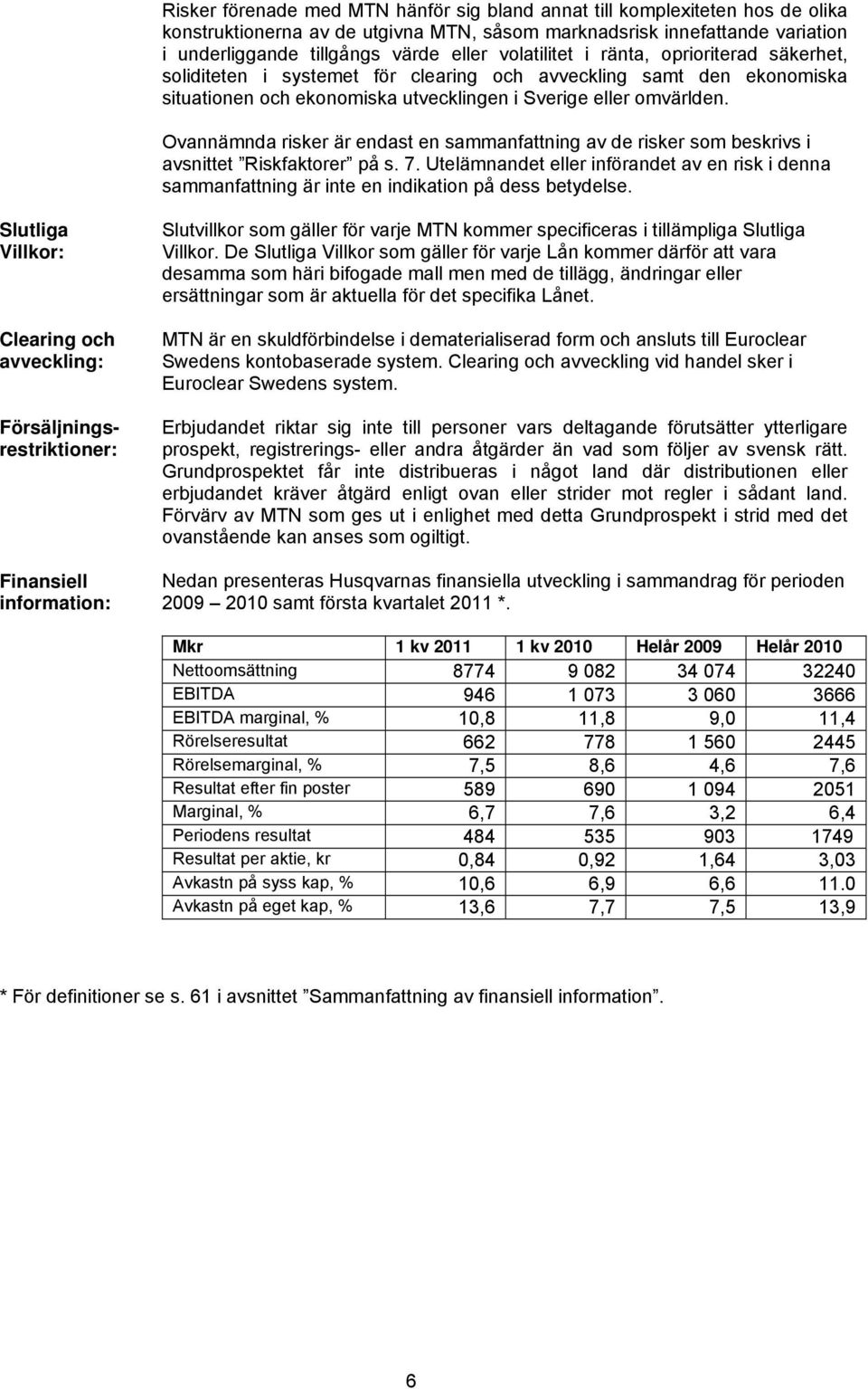 Ovannämnda risker är endast en sammanfattning av de risker som beskrivs i avsnittet Riskfaktorer på s. 7.