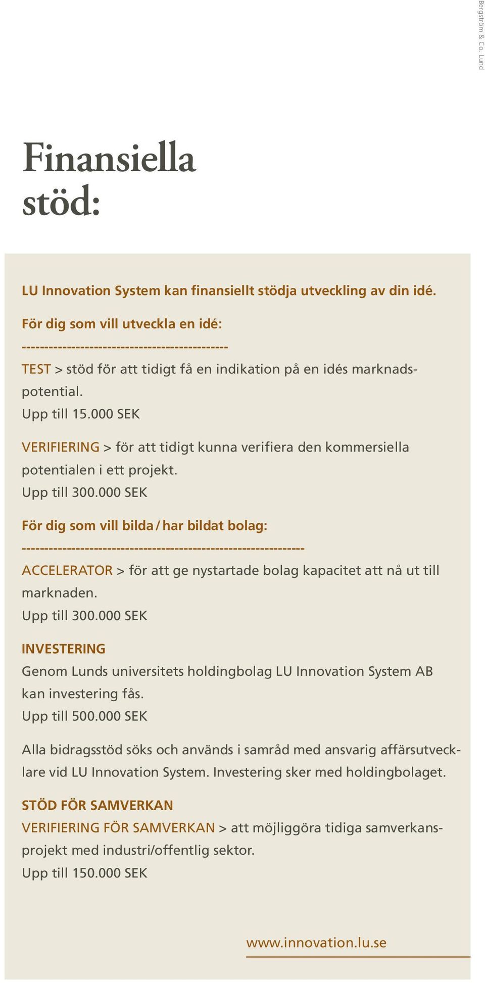 000 SEK VERIFIERING > för att tidigt kunna verifiera den kommersiella potentialen i ett projekt. Upp till 300.