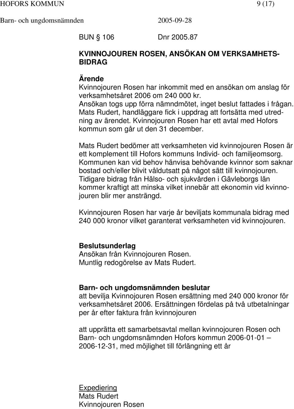 Kvinnojouren Rosen har ett avtal med Hofors kommun som går ut den 31 december.