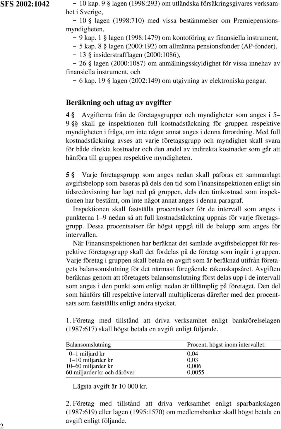 8 lagen (2000:192) om allmänna pensionsfonder (AP-fonder), 13 insiderstrafflagen (2000:1086), 26 lagen (2000:1087) om anmälningsskyldighet för vissa innehav av finansiella instrument, och 6 kap.