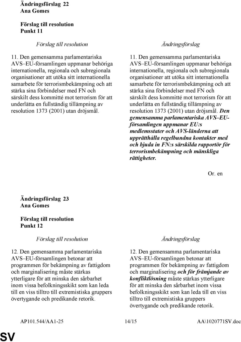 att stärka sina förbindelser med FN och särskilt dess kommitté mot terrorism för att underlätta en fullständig tillämpning av resolution 1373 (2001) utan dröjsmål. 11.