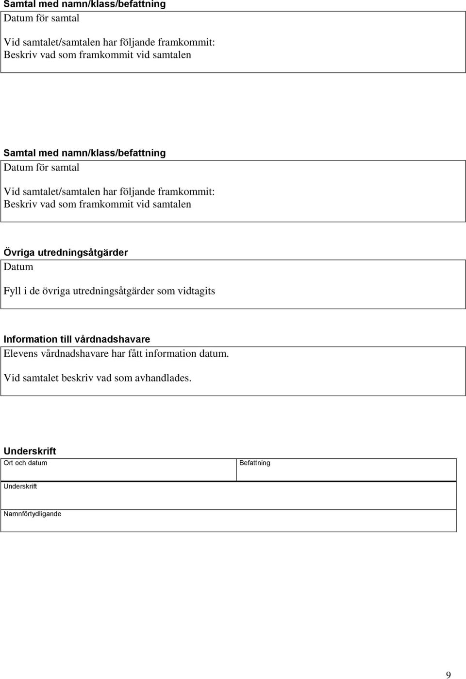 har fått information datum. Vid samtalet beskriv vad som avhandlades.