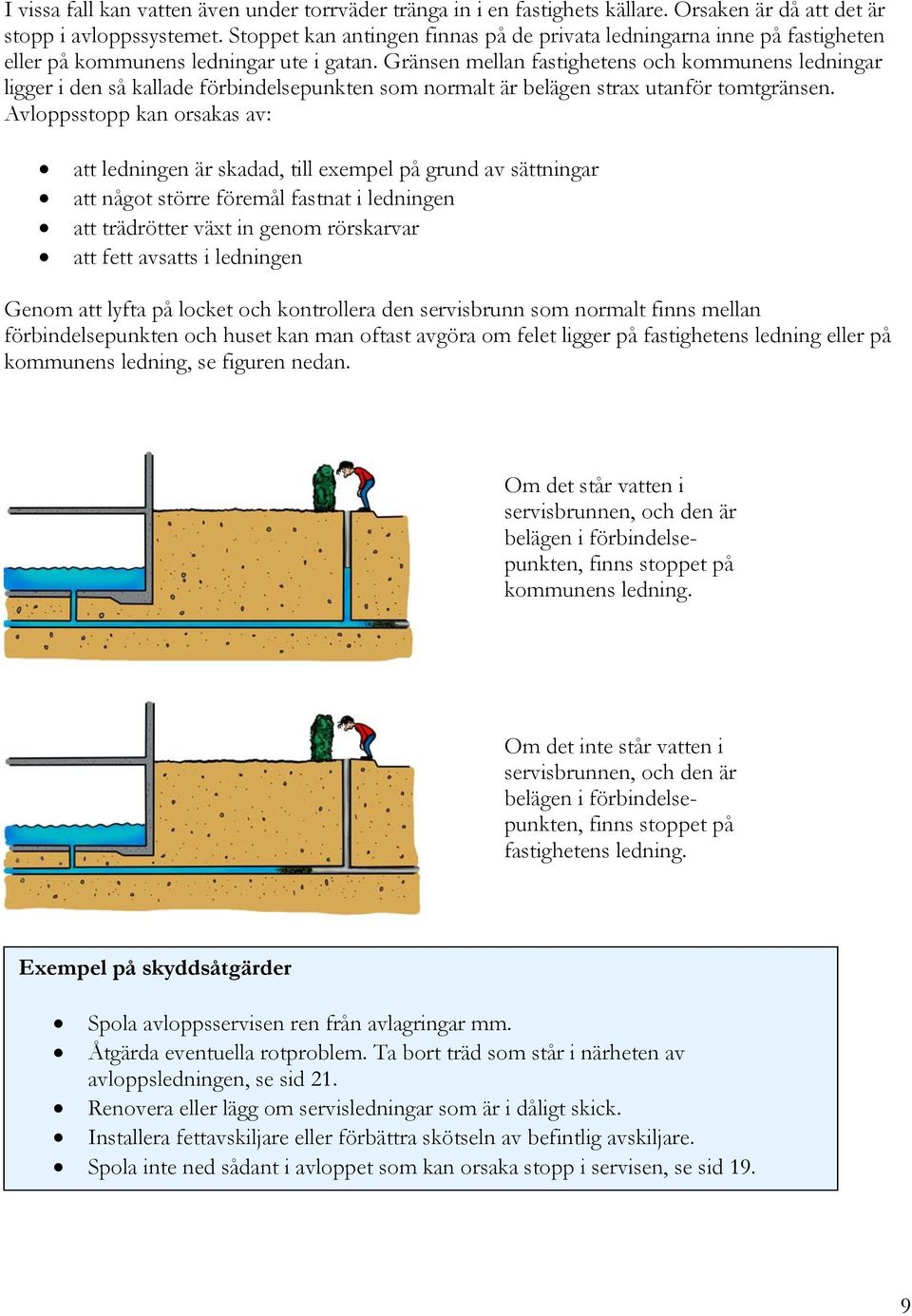 Gränsen mellan fastighetens och kommunens ledningar ligger i den så kallade förbindelsepunkten som normalt är belägen strax utanför tomtgränsen.