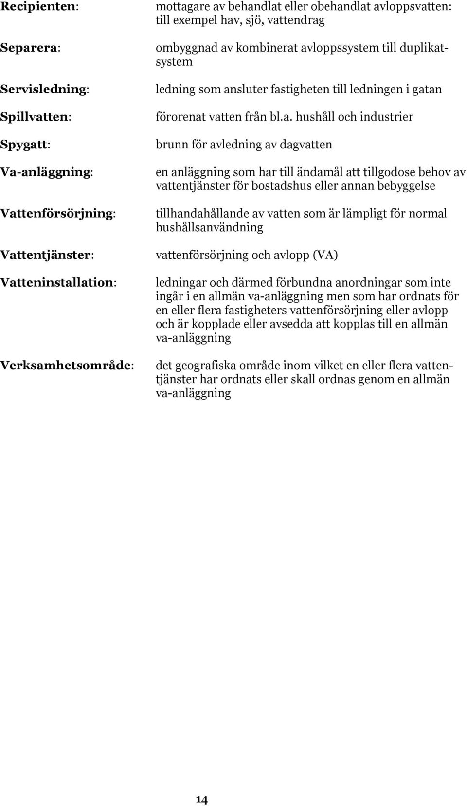 och industrier brunn för avledning av dagvatten en anläggning som har till ändamål att tillgodose behov av vattentjänster för bostadshus eller annan bebyggelse tillhandahållande av vatten som är