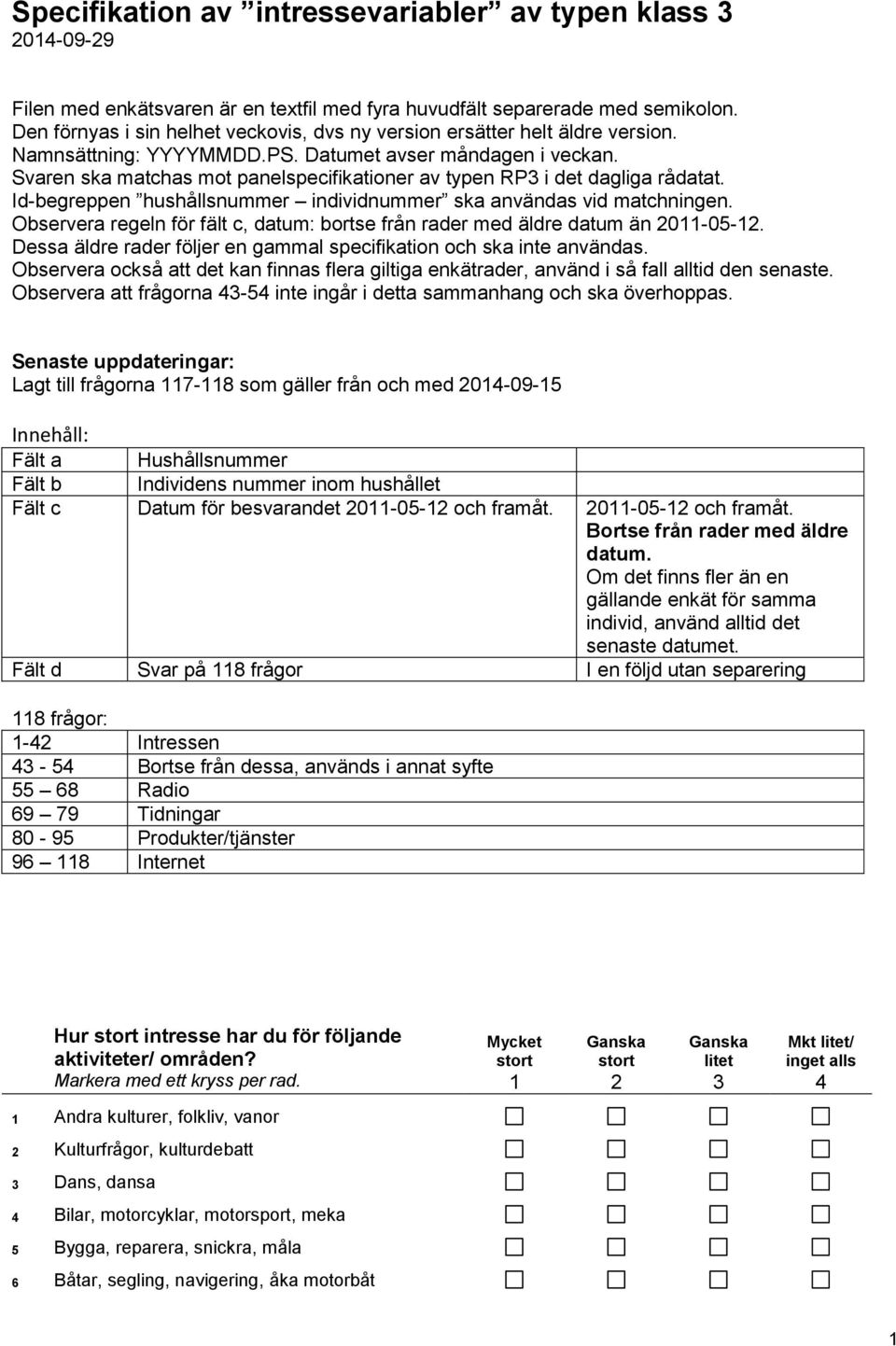 Svaren ska matchas mot panelspecifikationer av typen RP3 i det dagliga rådatat. Id-begreppen hushållsnummer individnummer ska användas vid matchningen.