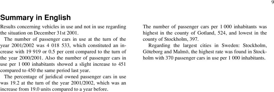 Also the number of passenger cars in use per 1 000 inhabitants showed a slight increase to 451 compared to 450 the same period last year.