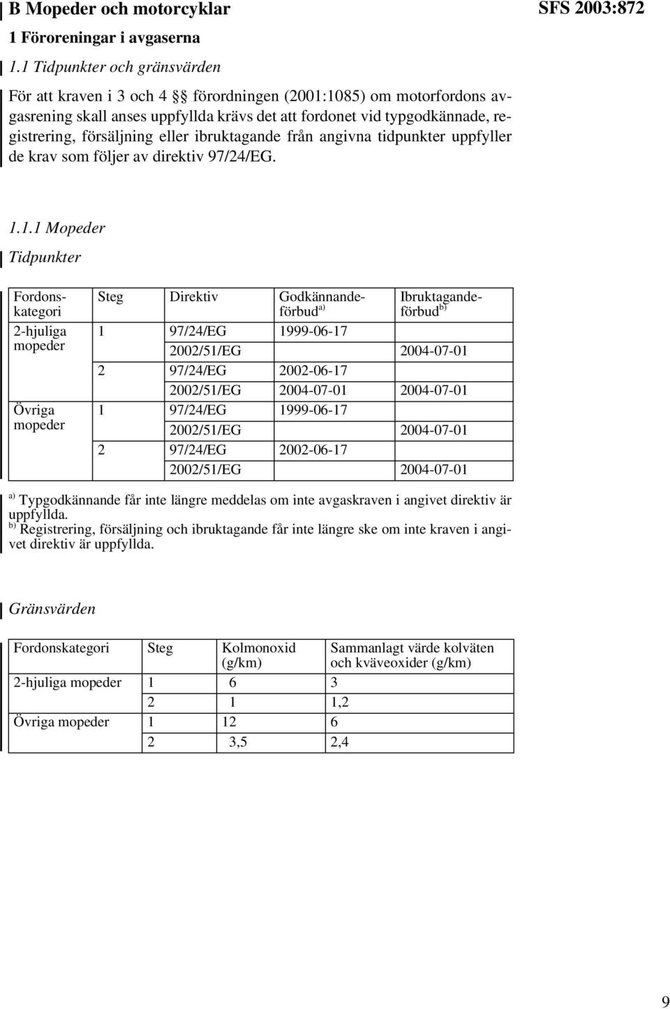 eller ibruktagande från angivna tidpunkter uppfyller de krav som följer av direktiv 97/24/EG. SFS 2003:872 1.