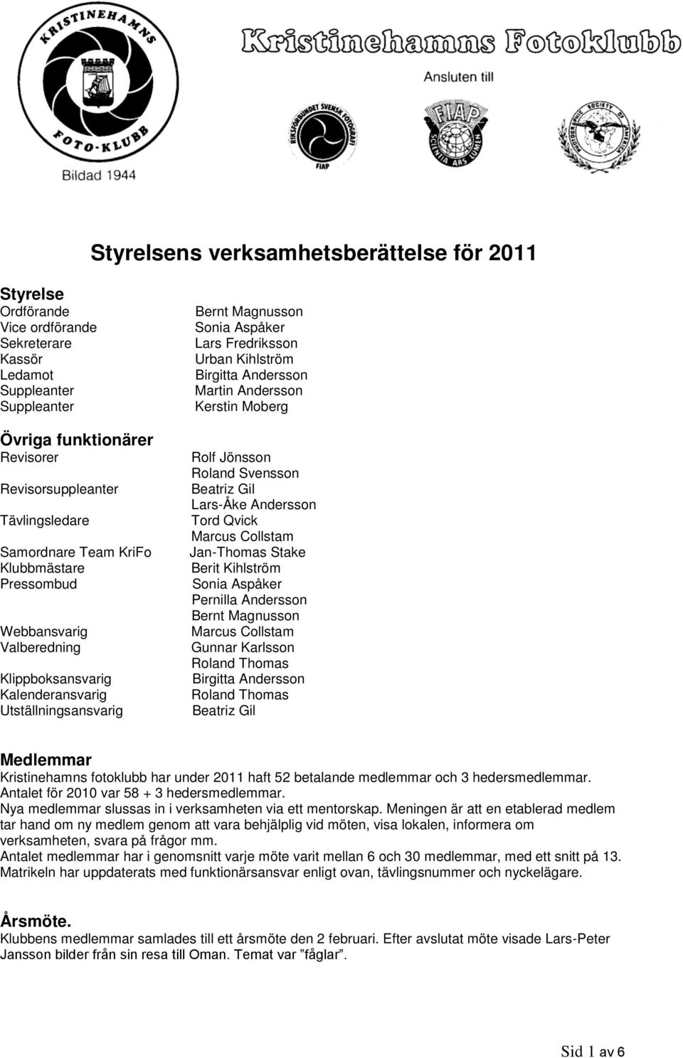 Andersson Martin Andersson Kerstin Moberg Rolf Jönsson Roland Svensson Beatriz Gil Lars-Åke Andersson Tord Qvick Marcus Collstam Jan-Thomas Stake Berit Kihlström Sonia Aspåker Pernilla Andersson