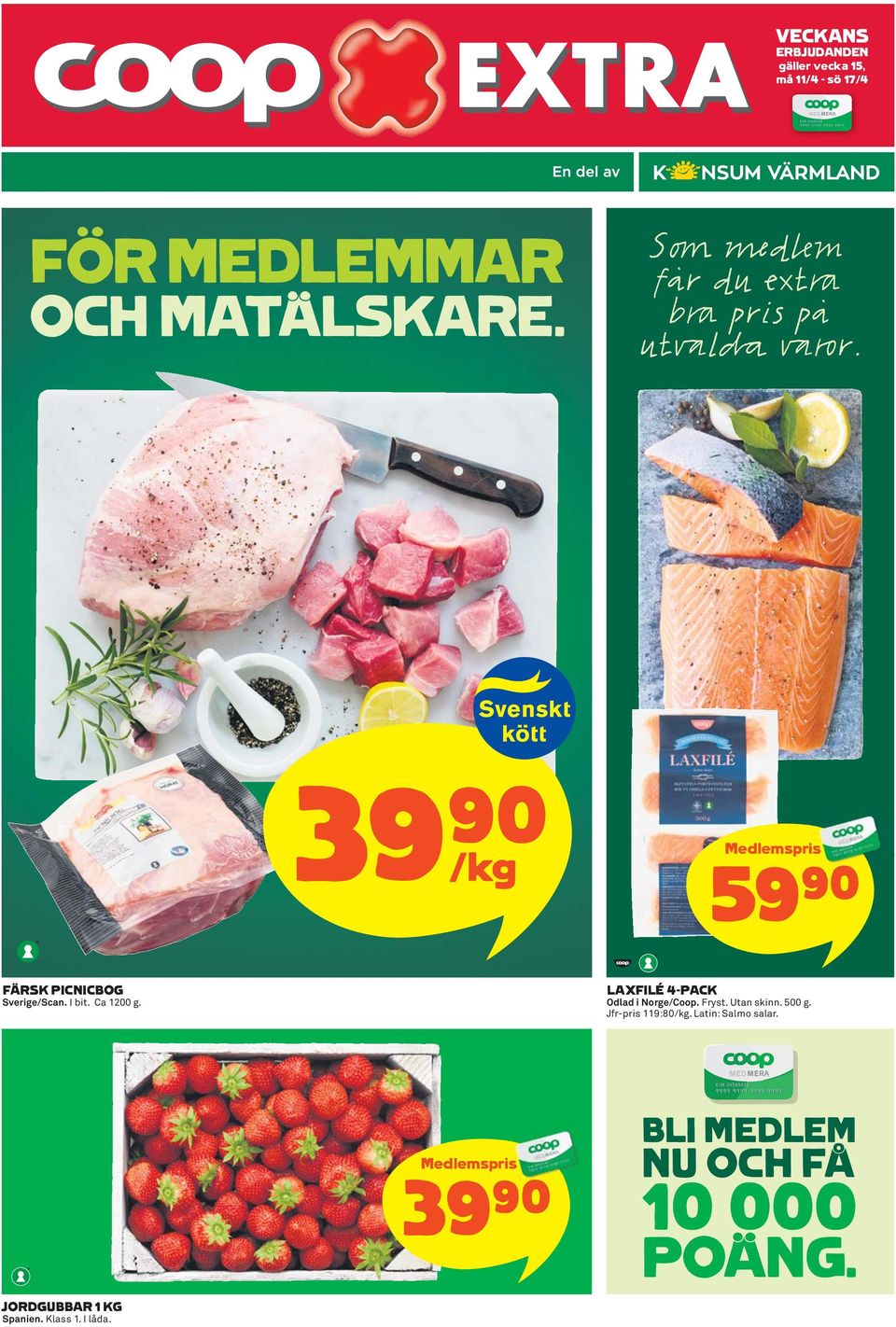 Ca 1200 g. LAXFILÉ 4-PACK Odlad i Norge/ Coop. Fryst. Utan skinn. 500 g. Jfr-pris 119:80/kg.