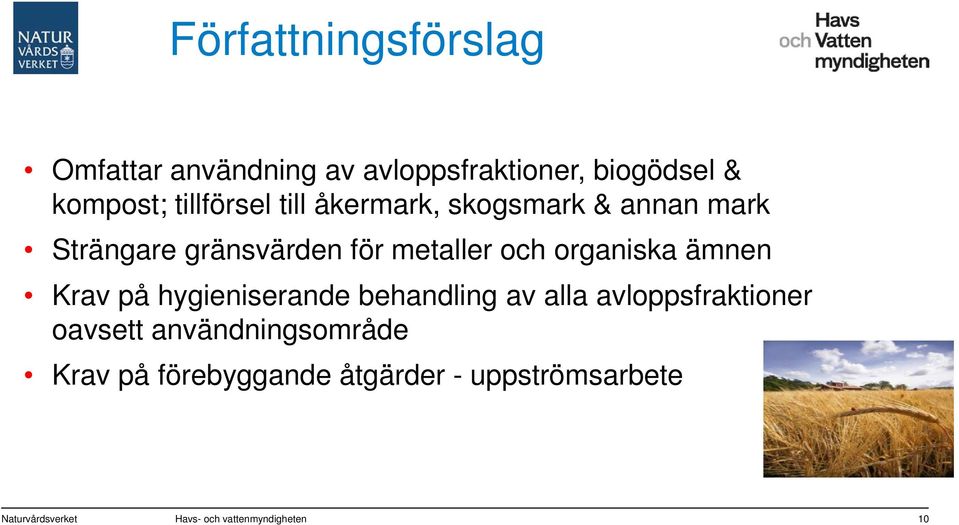 organiska ämnen Krav på hygieniserande behandling av alla avloppsfraktioner oavsett