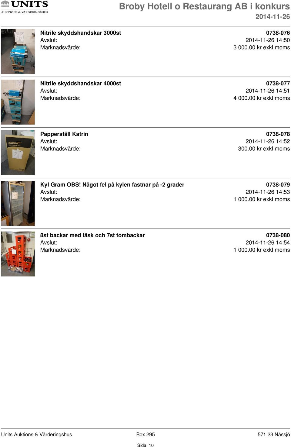 00 kr exkl moms Papperställ Katrin 0738-078 Avslut: 14:52 300.