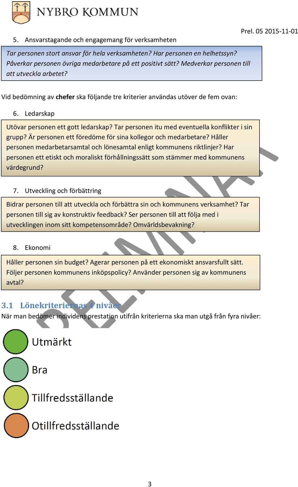 Tar personen itu med eventuella konflikter i sin grupp? Är personen ett föredöme för sina kollegor och medarbetare? Håller personen medarbetarsamtal och lönesamtal enligt kommunens riktlinjer?