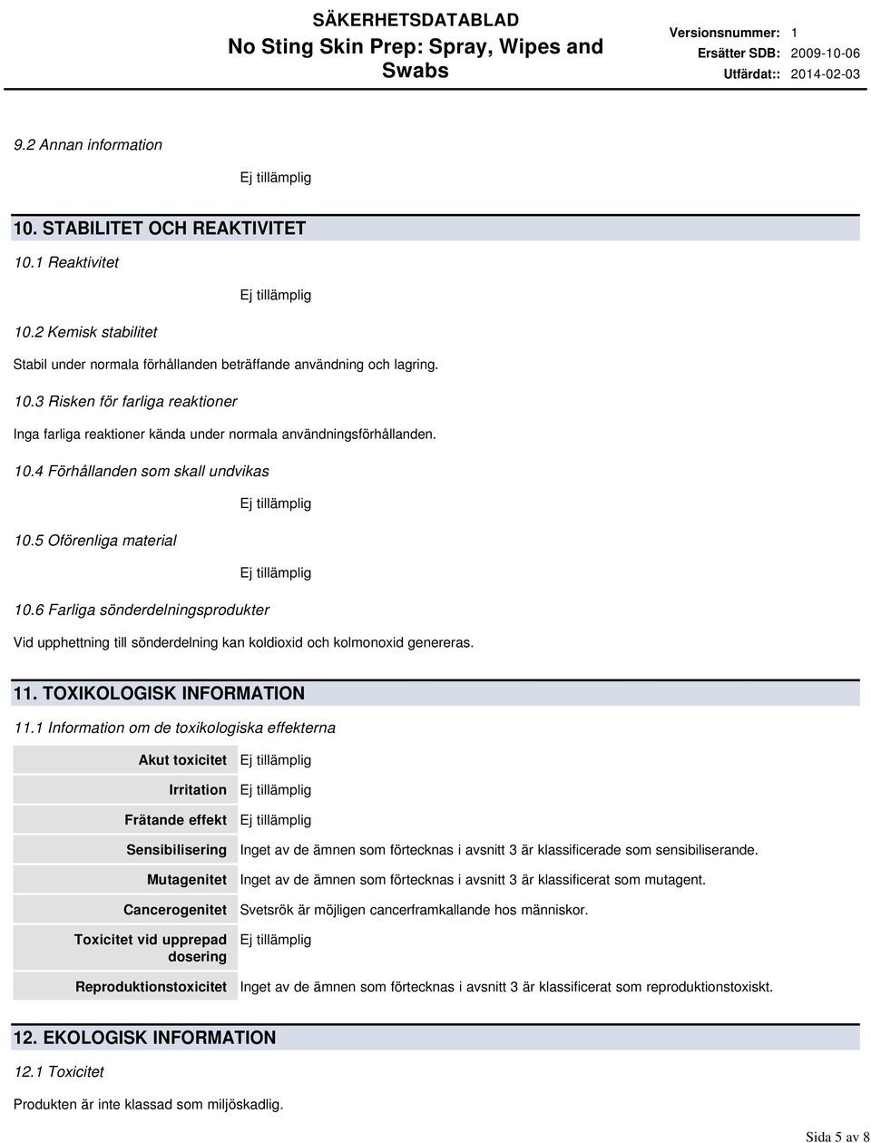 TOXIKOLOGISK INFORMATION 11.