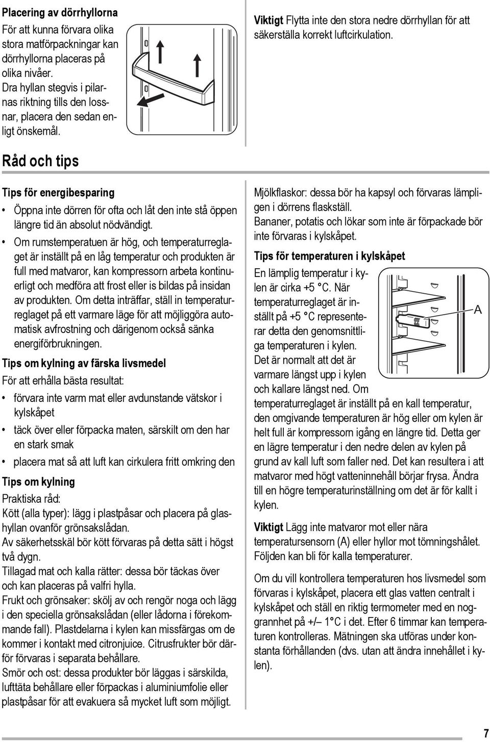Råd och tips Tips för energibesparing Öppna inte dörren för ofta och låt den inte stå öppen längre tid än absolut nödvändigt.