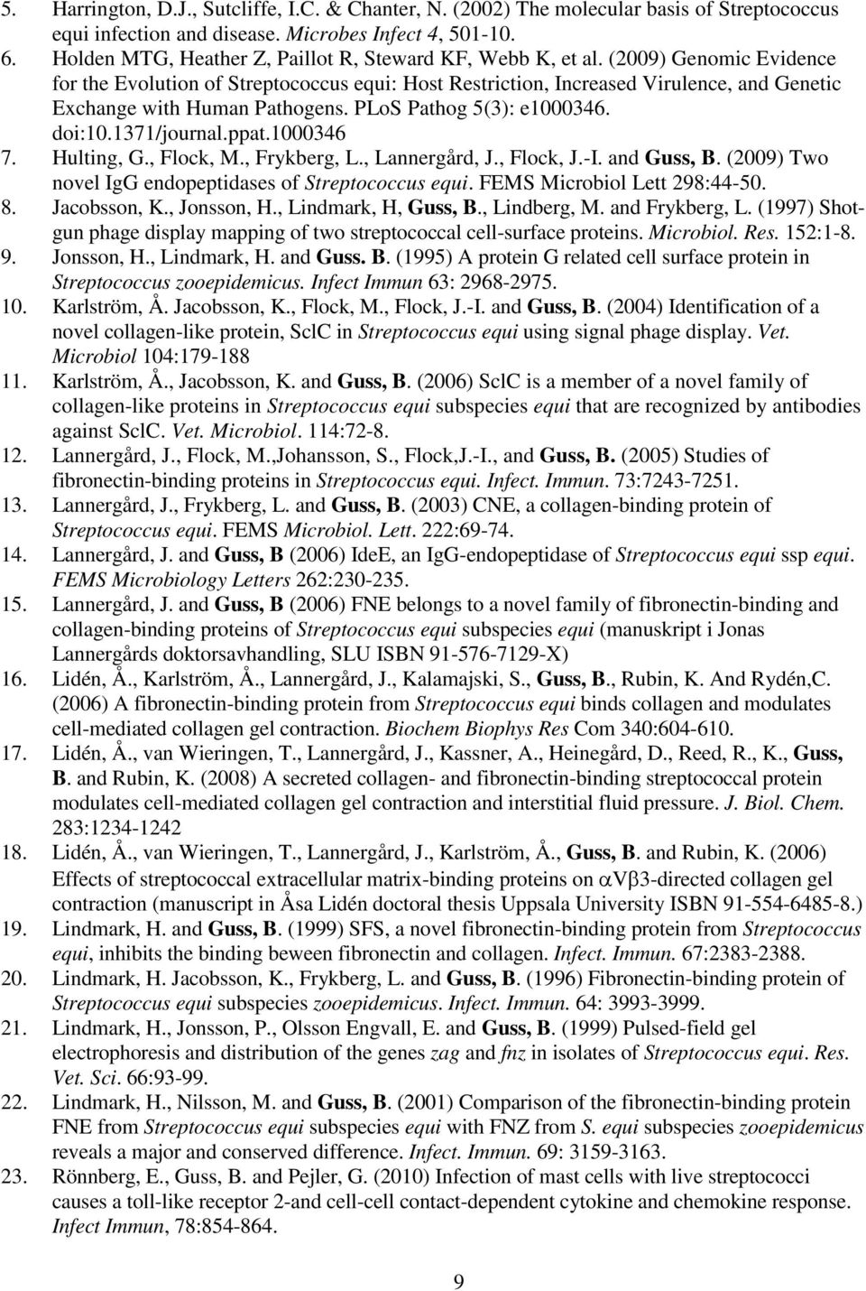 (2009) Genomic Evidence for the Evolution of Streptococcus equi: Host Restriction, Increased Virulence, and Genetic Exchange with Human Pathogens. PLoS Pathog 5(3): e1000346. doi:10.1371/journal.ppat.