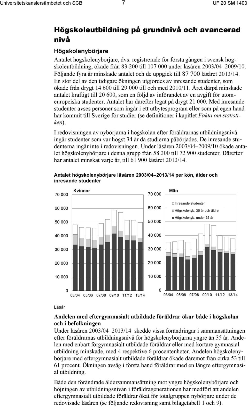 En stor del av den tidigare ökningen utgjordes av inresande studenter, som ökade från drygt 14 600 till 29 000 till och med 2010/11.