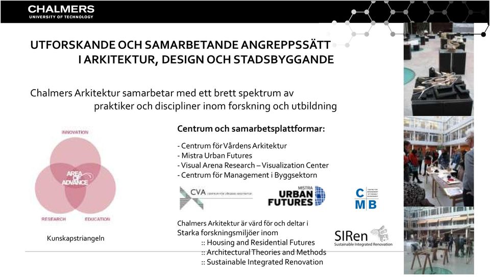 Futures - Visual Arena Research Visualization Center - Centrum för Management i Byggsektorn Kunskapstriangeln Chalmers Arkitektur är värd för