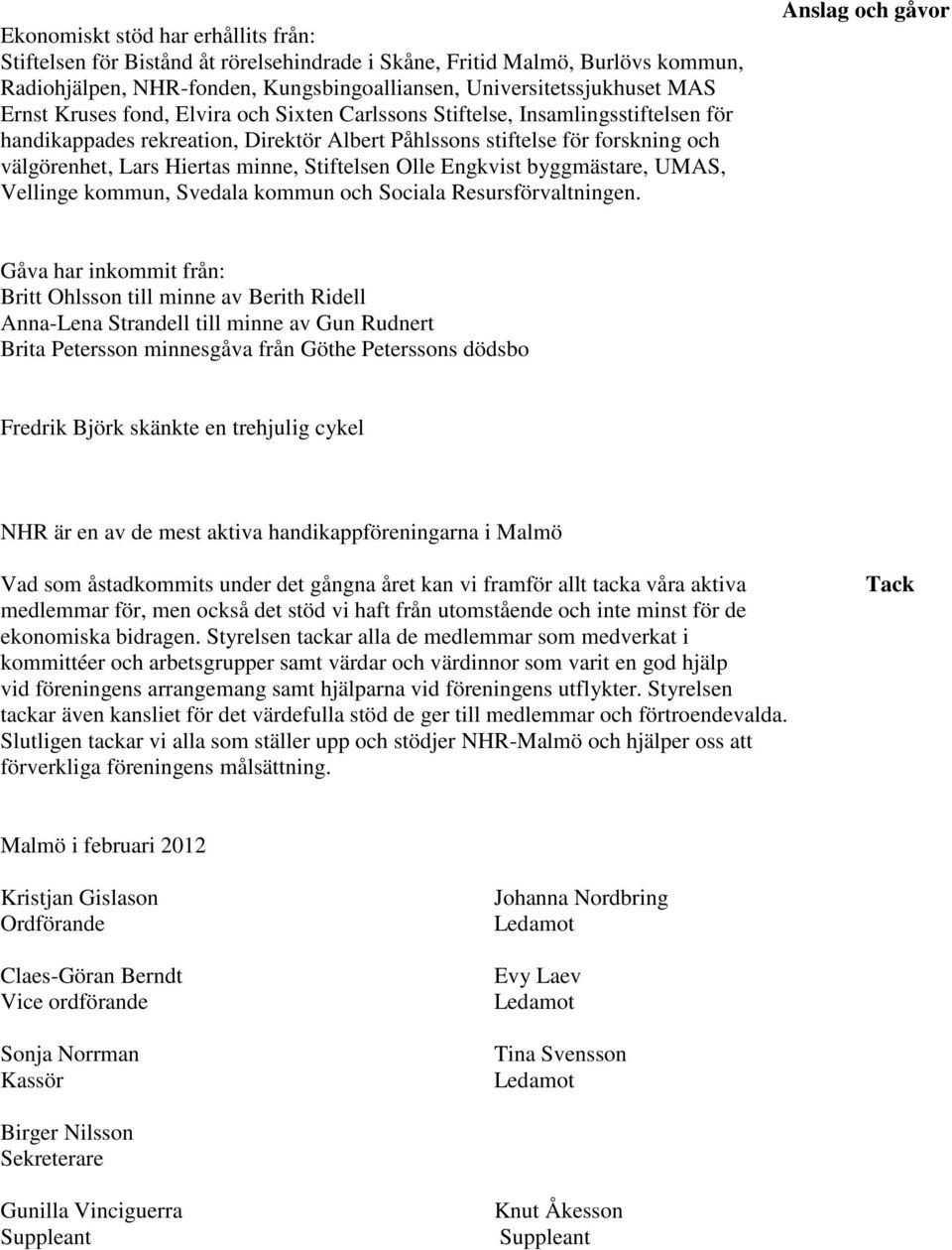 Stiftelsen Olle Engkvist byggmästare, UMAS, Vellinge kommun, Svedala kommun och Sociala Resursförvaltningen.