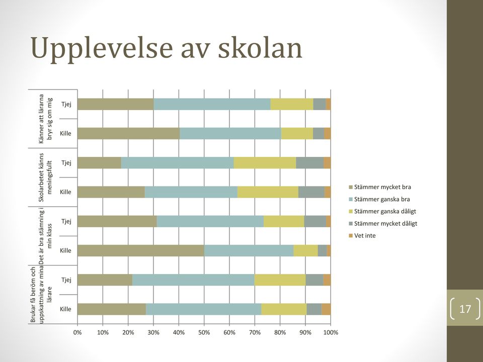 Upplevelse av skolan Stämmer mycket bra Stämmer ganska bra Stämmer ganska