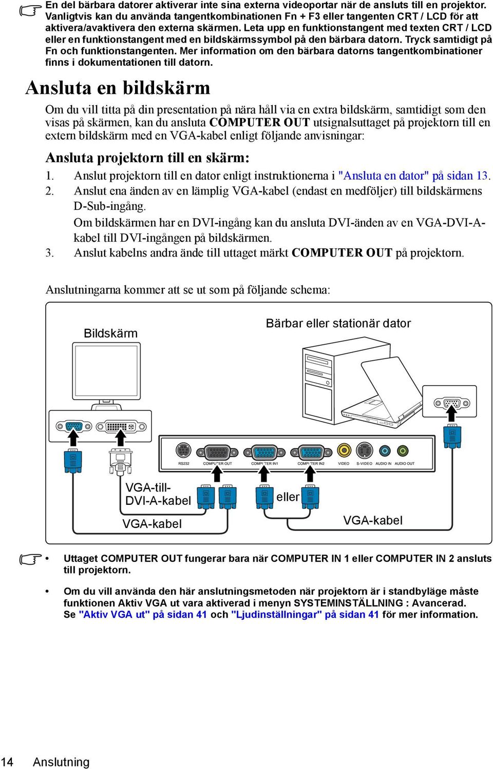Leta upp en funktionstangent med texten CRT / LCD eller en funktionstangent med en bildskärmssymbol på den bärbara datorn. Tryck samtidigt på Fn och funktionstangenten.